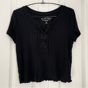 Women’s Black Tie Front Short Sleeve Top | Hollister Sz M